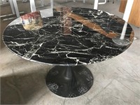 Glass Top Table with Metal Tumpet Base
