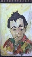 Large Japanese Man Painting Framed Unknown Artist