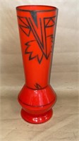 Silver Overlay on Vintage Orange Glass Art Vase