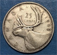 1948 25 Cents Silver Canada