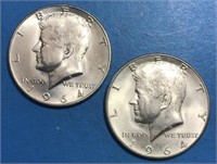 2x 1964 Kennedy Silver Fifty Cents