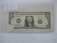 1995 MISS CUT U.S. ONE DOLLAR BILL