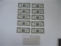 10 UNCIRCULATED IN SERIES 701-710 TWO DOLLAR BILLS