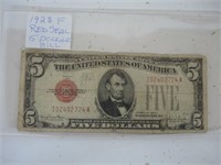 1928 F RED SEAL U.S. FIVE DOLLAR BILL