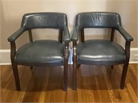 Pair of Blue Leather Office Chairs