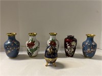 5 Cloisonné Vases 5 inches tall and a egg