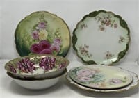 Hand-Painted Floral Plates and Bowls