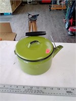 Green enamelware teapot