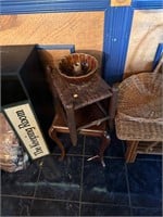 Wooden Stool, Pottery Cake, Table Lot