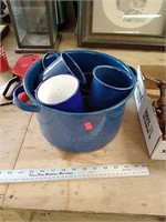 Enamelware pot and cups