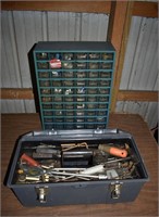 Plastic tool box and parts bin with assorted suppl