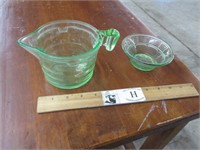 Two Pcs Green Glass Dishes
