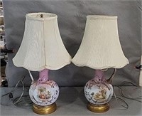 Pair of Courting Scene Pitcher Lamps