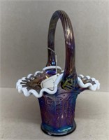 Fenton glass basket, purple