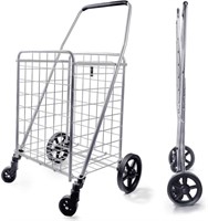 Grocery cart w swivel wheels, foldable