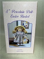 Porcelain Easter basket, doll 8 inches