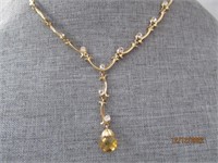 Necklace Gold Tone With Rhinestones