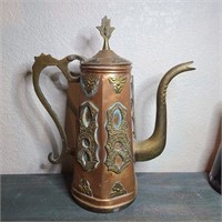 Art Deco Copper W/ Brass Overlay Coffee Kettle