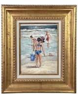 G. Stein- CHildren on Beach Oil Painting