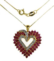 Quality Ruby & Diamond Heart Necklace