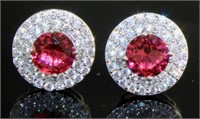 Round 5.00 ct Ruby Halo Stud Earrings