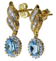 Natural 2.24 ct Blue Topaz & Diamond Earrings
