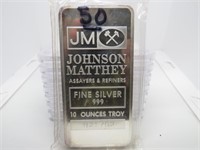 10oz .999 Fine Silver Bar Johnson Matthey