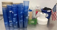 Lot of Pepsi Cups, Clock, Straws, & Dish Covers