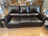 Double Recliner Leather Couch, Brown- Clean!