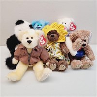 6 Attic Treasure TY Beanie Babies - Posable Bears
