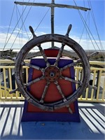 LG 65" Vintage Wooden Ships Wheel Nautical Salvage