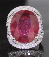 14k Gold 28.53 Carat Ruby & Diamond Ring