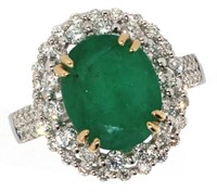 14k Gold 4.56 ct Natural Emerald & Diamond Ring