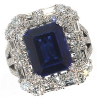 14k Gold 7.22 ct Radiant Sapphire & Diamond Ring