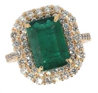 14k Gold 4.38 ct Natural Emerald & Diamond Ring
