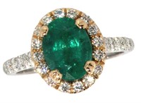 14k Gold 2.60 ct Natural Emerald & Diamond Ring