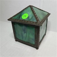 Vintage Green Stained Glass Trinket Box