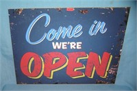 Come in we're open retro style advertising sign