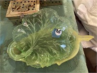 Antique Green Leaf Glass Candy Dish and Leaf Plate