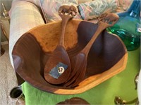 Hand Carved Wood Salad Bowl Set from Botswana