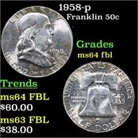 1958-p Franklin Half Dollar 50c Grades Choice Unc