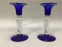 Pair of Cobalt Air Twist Candlesticks