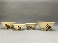 Set of 4 Watt  Pottery Rooster Mixing Bowls