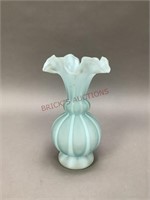 Light Blue Ruffled Art Glass Vase