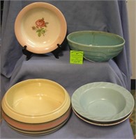 Group of five art pottery bowls and more