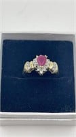 14k Gold Ruby & Diamond Ring Size 7.75 * One Small
