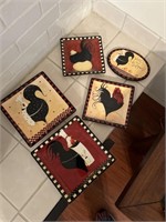 Collection of a rooster decor, hanging ceramic