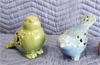 2 glazed ceramic bird figurines