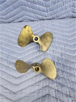 Two vintage small brass boat propellers