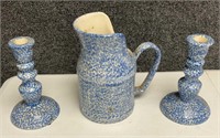 Three Pieces Blue Spongeware